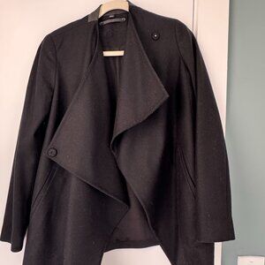 ALLSAINTS Black Wool Jacket - Asymmetrical Drape Design